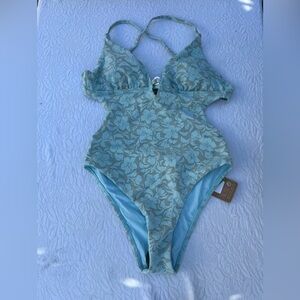 Berlook Elegant Blue Floral Women Swim One Piece S B03